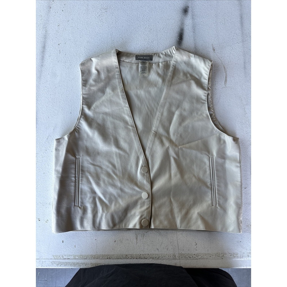 Sans Souci Women's‎ Large Faux Leather Vest Button Snaps Beige
